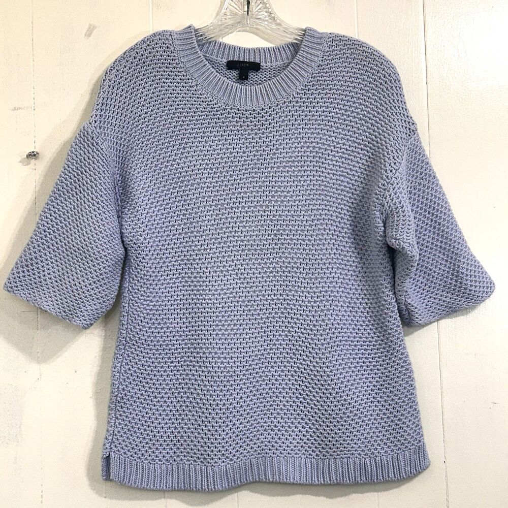 J.Crew Womens Crew Neck 1/2 Sleeve Knit Icy Lilac Pullover Sweater Size Small